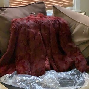 Genuine fur waist-length coat .. red